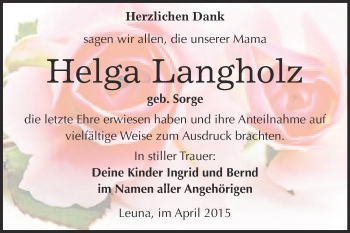 Traueranzeige von Helga Langholz von Super Sonntag Merseburg