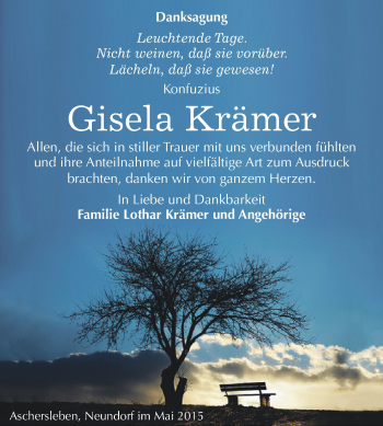 Traueranzeige von Gisela Krämer von Super Sonntag Aschersleben