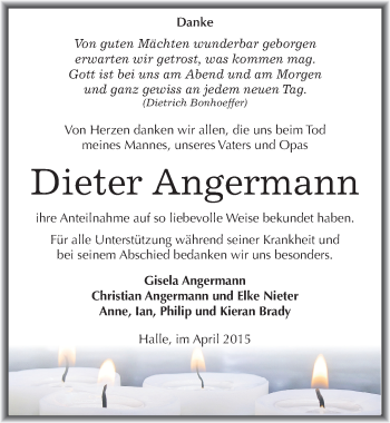 Traueranzeige von Dieter Angermann von Mitteldeutsche Zeitung Halle/Saalkreis