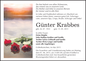 Traueranzeige von Günter Krabbes von Mitteldeutsche Zeitung Wittenberg