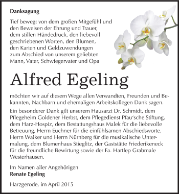 Traueranzeige von Alfred Egeling von Mitteldeutsche Zeitung Quedlinburg