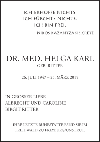 Traueranzeige von Helga Karl von Mitteldeutsche Zeitung Weißenfels