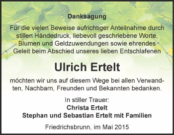 Traueranzeige von Ulrich Ertelt von Super Sonntag Quedlinburg