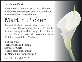 Traueranzeige von Martin Picker von Mitteldeutsche Zeitung Merseburg/Querfurt