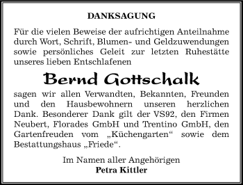 Traueranzeige von Bernd Gottschalk von Mitteldeutsche Zeitung Dessau-Roßlau