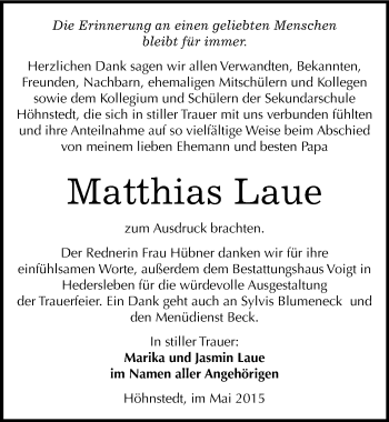Traueranzeige von Matthias Laue von Mitteldeutsche Zeitung Halle/Saalkreis
