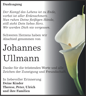 Traueranzeige von Johannes Ullmann von Super Sonntag Aschersleben