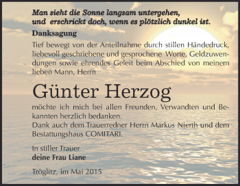 Traueranzeige von Günter Herzog von Super Sonntag Zeitz