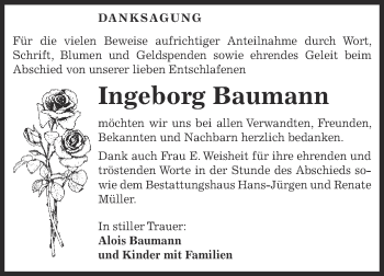 Traueranzeige von Ingeborg Baumann von Super Sonntag Aschersleben