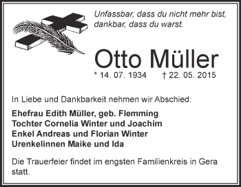 Traueranzeige von Otto Müller von Mitteldeutsche Zeitung