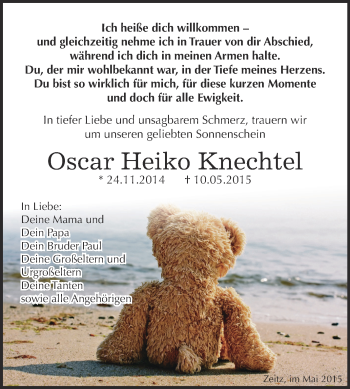 Traueranzeige von Oscar Heiko Knechtel von Super Sonntag Zeitz