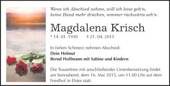 Traueranzeige von Magdalena Krisch von WVG - Wochenspiegel Wittenberg
