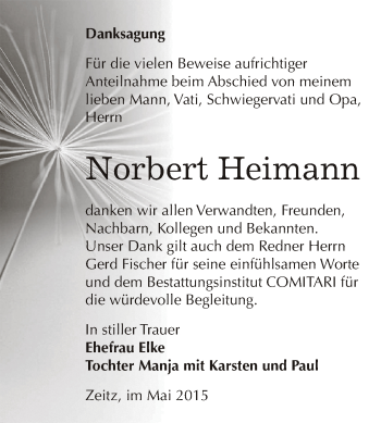 Traueranzeige von Norbert Heimann von Super Sonntag Zeitz