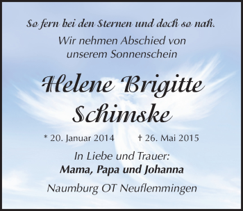Traueranzeige von Helene Brigitte Schimske von Mitteldeutsche Zeitung Naumburg/Nebra