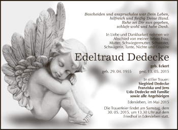Traueranzeige von Edeltraud Dedecke von Super Sonntag SGH Mansf. Land
