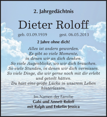 Traueranzeige von Dieter Roloff von Mitteldeutsche Zeitung Halle/Saalkreis