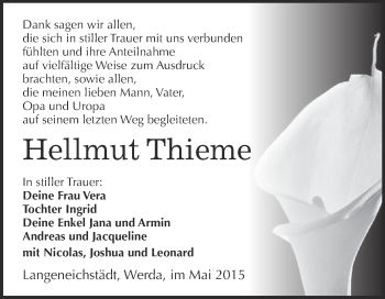 Traueranzeige von Hellmut Thieme von WVG - Wochenspiegel Merseburg