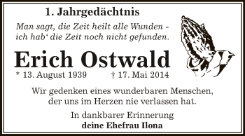 Traueranzeige von Erich Ostwald von WVG - Wochenspiegel Dessau / Köthen