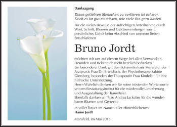 Traueranzeige von Bruno Jordt von Mitteldeutsche Zeitung Mansfelder Land
