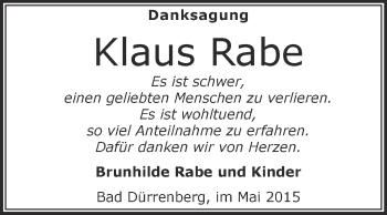 Traueranzeige von Klaus Rabe von Super Sonntag Merseburg