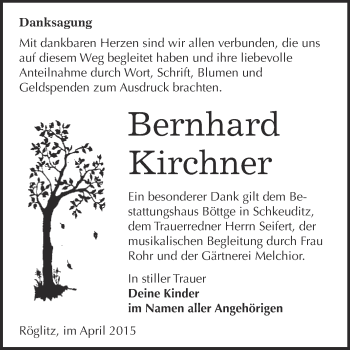 Traueranzeige von Bernhard Kirchner von Super Sonntag Merseburg