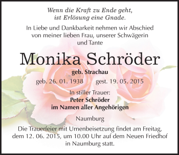 Traueranzeige von Monika Schröder von Mitteldeutsche Zeitung Naumburg/Nebra