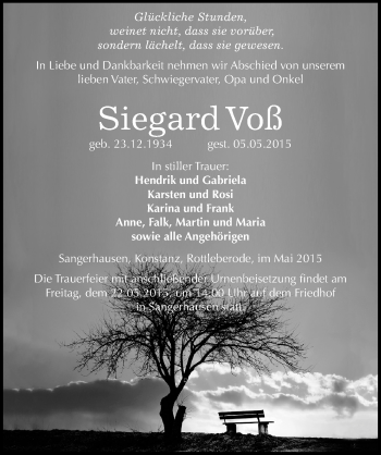Traueranzeige von Siegard Voß von Mitteldeutsche Zeitung Sangerhausen