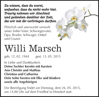Traueranzeige von Wille Marsch von Mitteldeutsche Zeitung