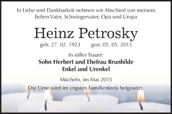 Traueranzeige von Heinz Petrosky von WVG - Wochenspiegel Merseburg