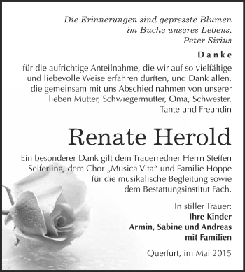 Traueranzeige von Renate Herold von WVG - Wochenspiegel Merseburg