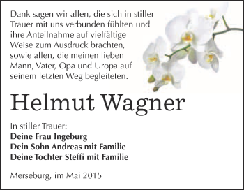 Traueranzeige von Helmut Wagner von WVG - Wochenspiegel Merseburg