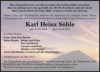Traueranzeige von Karl Heinz Söhle von Super Sonntag SGH Mansf. Land