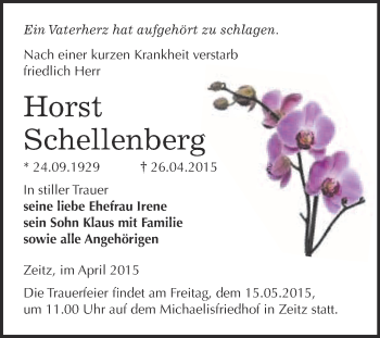Traueranzeige von Horst Schellenberg von WVG - Wochenspiegel NMB / WSF / ZTZ
