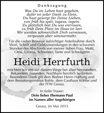 Traueranzeige von Heidi Herrfurth von Mitteldeutsche Zeitung Merseburg/Querfurt