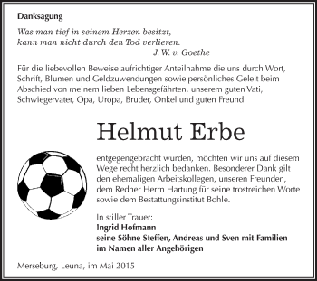 Traueranzeige von Helmut Erbe von WVG - Wochenspiegel Merseburg