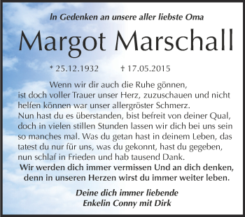 Traueranzeige von Margot Marschall von Super Sonntag Zeitz