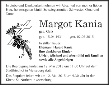 Traueranzeige von Margot Kania von WVG - Wochenspiegel Merseburg
