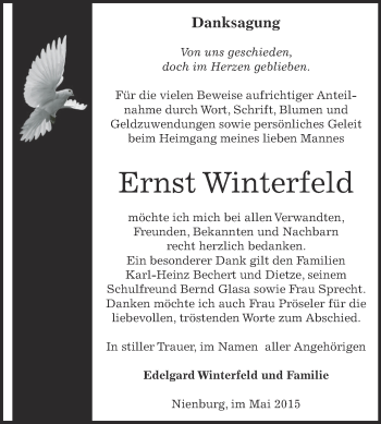 Traueranzeige von Ernst Winterfeld von Super Sonntag Bernburg