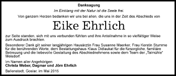 Traueranzeige von Eike Ehrlich von Mitteldeutsche Zeitung Quedlinburg