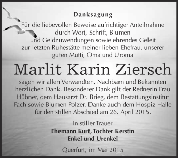 Traueranzeige von Marlit Karin Ziersch von WVG - Wochenspiegel Merseburg