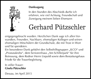 Traueranzeige von Gerhard Pützschler von Mitteldeutsche Zeitung Dessau-Roßlau