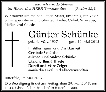 Traueranzeige von Günter Schünke von Mitteldeutsche Zeitung Bitterfeld