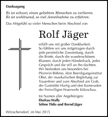 Traueranzeige von Rolf Jäger von Mitteldeutsche Zeitung Merseburg/Querfurt