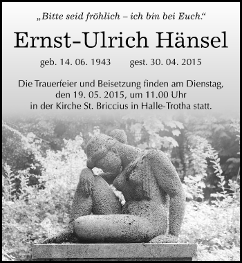 Traueranzeige von Ernst-Ulrich Hänsel von Mitteldeutsche Zeitung Halle/Saalkreis