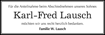 Traueranzeige von Karl-Fred Lausch von WVG - Wochenspiegel NMB / WSF / ZTZ