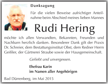 Traueranzeige von Rudi Hering von Super Sonntag Merseburg