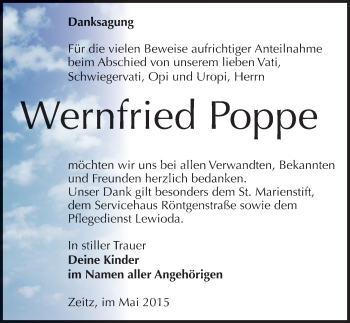 Traueranzeige von Wernfried Poppe von Mitteldeutsche Zeitung Zeitz