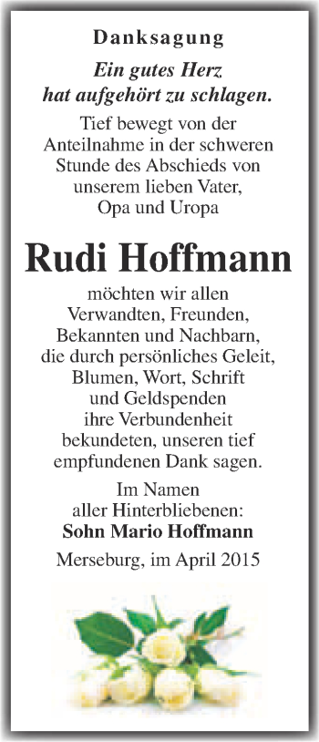 Traueranzeige von Rudi Hoffmann von WVG - Wochenspiegel Merseburg