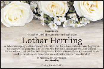 Traueranzeige von Lothar Herrling von WVG - Wochenspiegel Merseburg