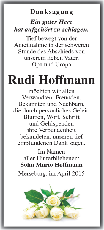 Traueranzeige von Rudi Hoffmann von Mitteldeutsche Zeitung Merseburg/Querfurt